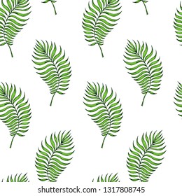 Elegant tropical branch. Vector. Exquisite ornament for fabric, textiles. A delicate pattern of green branches, seamless. Wallpaper, wrapping paper, bed linen. Fabric design. Printing for interior.