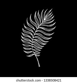 Elegant tropical branch. Vector illustration. Exquisite tattoo. Refined element for design. Sketch, handmade.