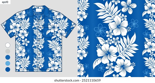 Elegante patrón de flores de hibisco tropical sin fisuras con rayas de Vertical en maquillaje de camisa hawaiana, Aloha estilo de moda de verano, diseño de moda, ropa, Inspiración de ropa de playa de verano