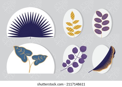 elegant tropical leaves icon set