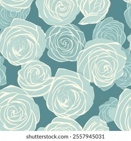 Elegant Turquoise Teal Mint Aqua Terra Brown French Grey White Abstract Wild Rose Flower Elegant Leaf Watercolor Scandinavian Design Seamless Pattern Wallpaper Background Vector