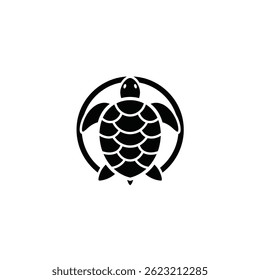 Elegant Turtle Silhouette Inside Circular Frame Vector Illustration Graphic Art