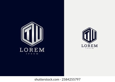 Elegant TW logo in a hexagonal frame, featuring strong typography, perfect for businesses, brands, or technology firms. Displayed in dark and light backgrounds for versatility.