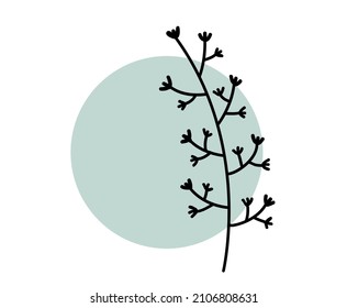 elegant twig and flower black outline. Element for design. Botanical floral element for creating invitations or greetings for spring holidays or wedding
