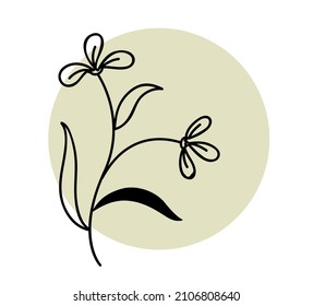 elegant twig and flower black outline. Element for design. Botanical floral element for creating invitations or greetings for spring holidays or wedding