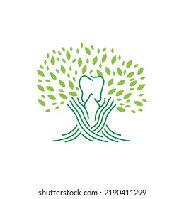 Elegant twin oak tree leaf logo, dental clinic icon, dental studio modern logo with green gradient colorful logo isolated