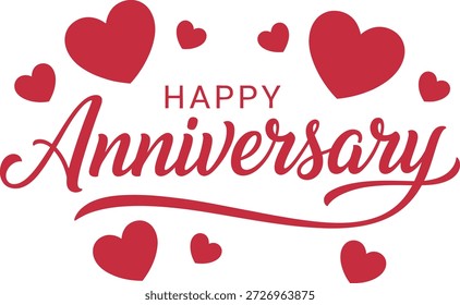Elegantes Typografie-Design "Happy Anniversary" mit schwimmenden Herzformen, die einen warmen und romantischen visuellen Stil schaffen. Die geschmeidige Schrift in Kombination mit kräftigen roten Herzen macht dieses Kunstwerk ideal für Jubiläumsfeiern, Grußkarten, Poster, Banner, Geschenkverpackungen, Becher, T-Shirts, Aufkleber und Print-on-Demand-Produkte. Saubere Komposition, starke emotionale Anziehungskraft und hohe Lesbarkeit gewährleisten eine hervorragende kommerzielle Nutzbarkeit sowohl für digitale als auch für Druckprojekte. Perfekt für Hochzeitstage, Meilensteine in der Beziehung, romantisches Branding und saisonale Kampagnen mit Liebesthemen.