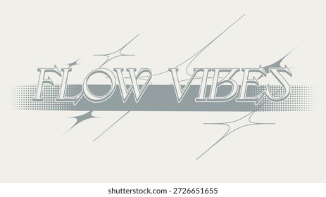 Elegante tipografía de 'Flow Vibes' con efecto de estrellas brillantes y líneas semitonadas, ilustraciones de estilo minimalista celestial