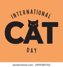 Elegant Typography for International Cat Day with Minimalist Faceless Cat Head Outlines