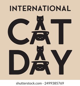 Elegant Typography for International Cat Day with Minimalist Faceless Cat Head Outlines