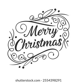 Elegant typography text design reading "Merry Christmas" in festive style, perfect for holiday projects.