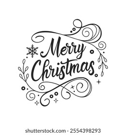 Elegant typography text design reading "Merry Christmas" in festive style, perfect for holiday projects.