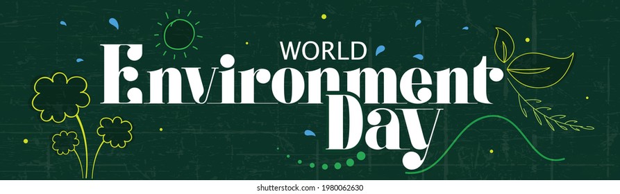 Elegant Typography Text "World Environment Day" for 5th June, World Environment Day. Doodle Abstract Banner Design.