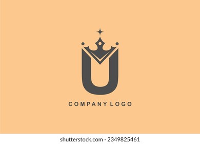 Elegant U letter logo with crown. Modern royal style. monogram design element. beautiful calligraphy. Emblem for book, company, business, brand, business card, Restaurant, Boutique, Hotel, etc.