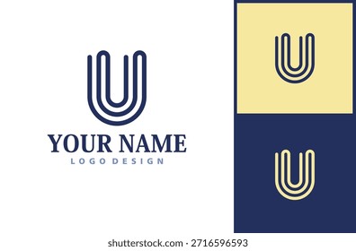 Elegante design de logotipo U com linhas de fluido - representando sofisticação e confiança. Isolado no fundo branco.
