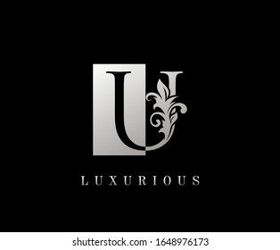 Elegant U Luxury Logo Icon, Vintage Silver U Letter Logo Design.