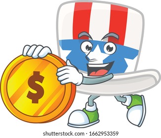 an elegant uncle sam hat mascot cartoon design with gold coin