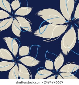  An elegant and understated, with the cream-colored petals standing out prominently against the dark blue background