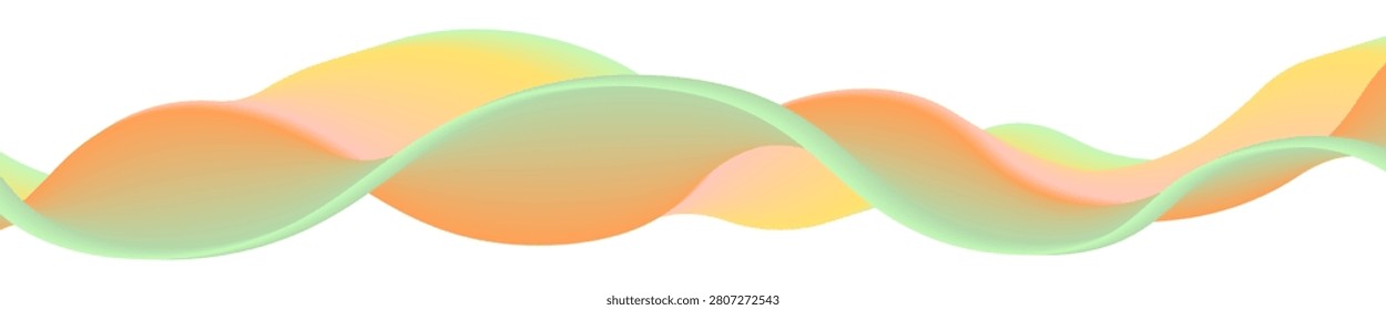Elegant undulate wave swirl, soft color flow ribbon, light green and irange. Borderdesign, banner, isolated vector element. Dynamic movement, speed twisted lines