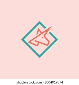 elegant unicorn with sharp line logo vector
