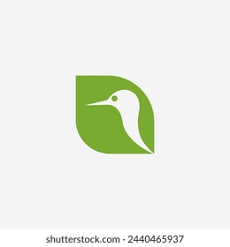 An elegant and unique green color design of a bird with leaf.