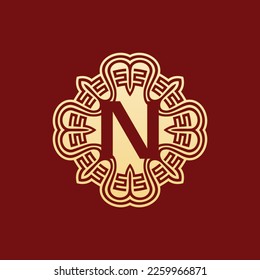 elegant and unique initial letter N oriental ornament alphabet emblem logo