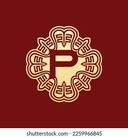 elegant and unique initial letter P oriental ornament alphabet emblem logo