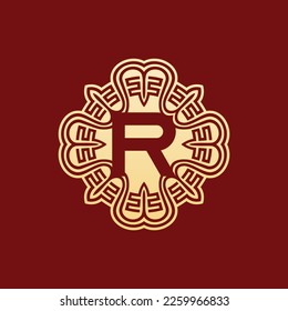 letra inicial elegante y única logotipo del emblema del alfabeto ornamento oriental