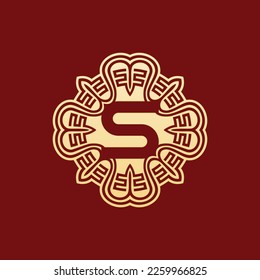 letra inicial elegante y única logotipo del emblema del alfabeto de ornamento oriental