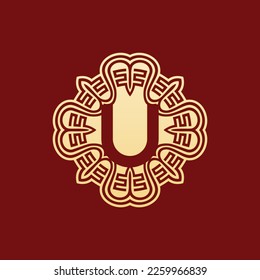 elegant and unique initial letter U oriental ornament alphabet emblem logo