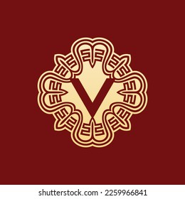 letra inicial elegante y única logotipo del emblema del ornamento oriental V