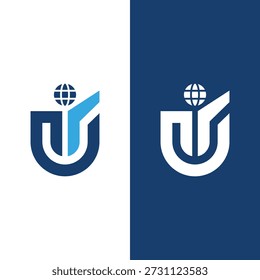 Letra universal elegante logotipo U com ícone de globo Stock Vetor e arte vetorial.