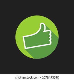 Elegant Universal White Minimalistic Thin Line OK Hand Icon with Shadows on Circular Color Button on Black Background 