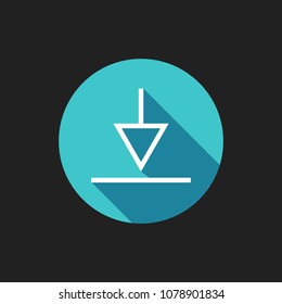 Elegant Universal White Minimalistic Thin Line Download Icon with Shadows on Circular Color Button on Black Background 