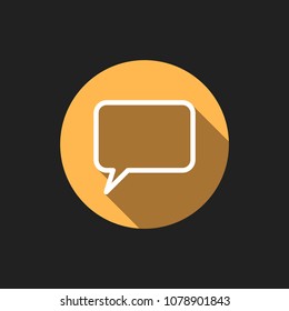 Elegant Universal White Minimalistic Thin Line Speech Bubble Icon with Shadows on Circular Color Button on Black Background 