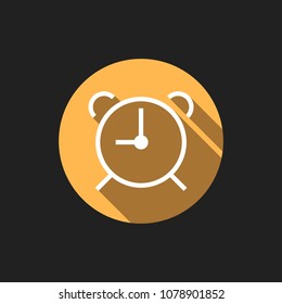 Elegant Universal White Minimalistic Thin Line Clock Icon with Shadows on Circular Color Button on Black Background 