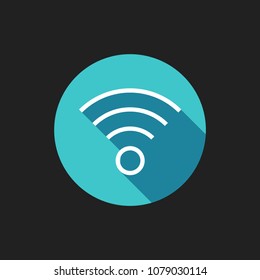 Elegant Universal White Minimalistic Thin Line Wifi Icon with Shadows on Circular Color Button on Black Background 