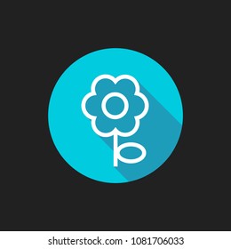 Elegant Universal White Minimalistic Thin Line Flower Icon with Shadows on Circular Color Button on Black Background 