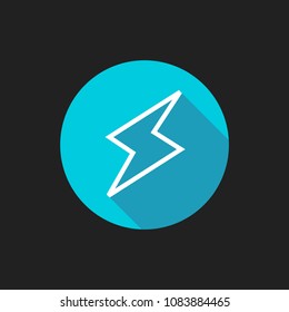 Elegant Universal White Minimalistic Thin Line Electricity Icon with Shadows on Circular Color Button on Black Background 