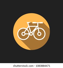 Elegant Universal White Minimalistic Thin Line Bicycle Icon with Shadows on Circular Color Button on Black Background 