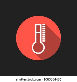 Elegant Universal White Minimalistic Thin Line Thermometer Icon with Shadows on Circular Color Button on Black Background 