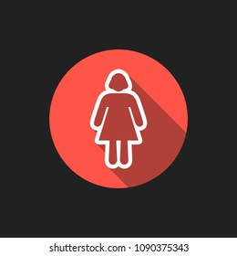 Elegant Universal White Minimalistic Thin Line Woman Icon with Shadows on Circular Color Button on Black Background 
