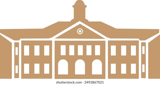 Elegant university illustration in rich brown hues, depicting academic buildings and scholarly ambiance. Perfect for educational websites, marketing materials, and branding. High-quality vector graph