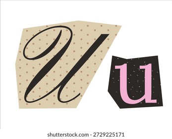 Elegant Großbuchstaben und Kleinbuchstaben U aus Papier ausgeschnitten. Grafisches Element für eine Scrapbooking