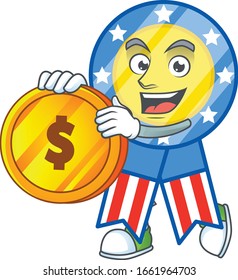 an elegant USA medal mascot cartoon design with gold coin