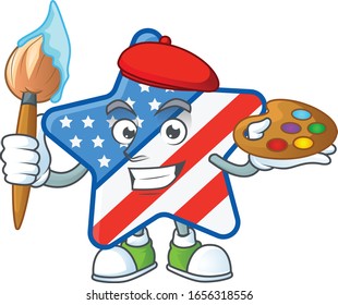 An elegant USA star painter mascot icon with brush