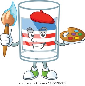 An elegant USA stripes glass painter mascot icon with brush