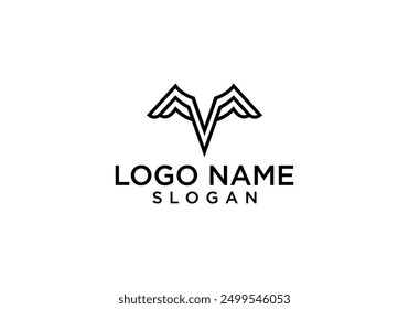 Elegant V letter logo vector with wings
