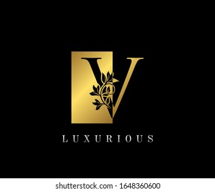 Elegant V Luxury Logo Icon, Vintage Gold V Letter Logo Design.