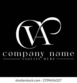 Un elegante logotipo monograma VA, AV con líneas suaves y estilo serif. Perfecto para productos de lujo, agencias creativas y marcas modernas.